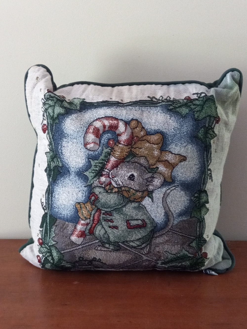Holiday Mouse Decorative Throw Pillow - Green, Red, Cream